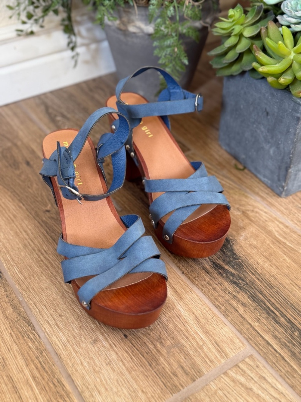 Madden Girl Blue Strappy Wood-Platform Sandals